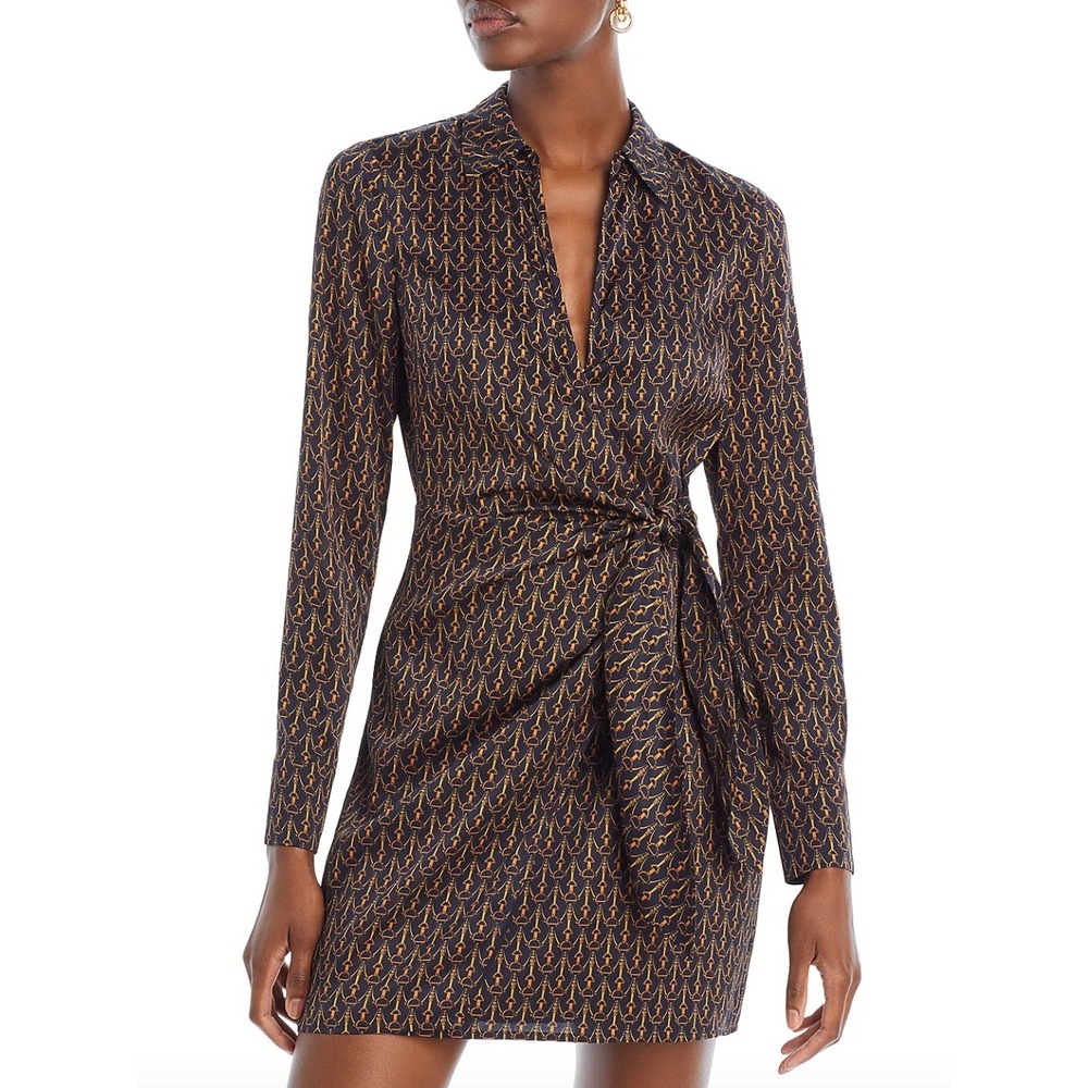 Veronica Beard Lavella Satin Horsebit Scarf Print Mini Wrap Dress 6 MSRP $498